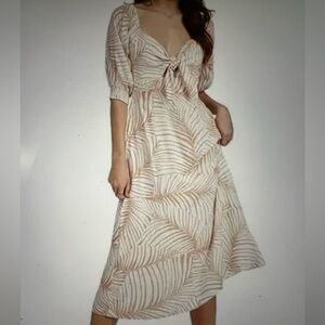 NWT‎ ROXY EVENING DELIGHT MIDI IN TOAST PALM PRINT DRESS FLATTERING BREEZY CHIC